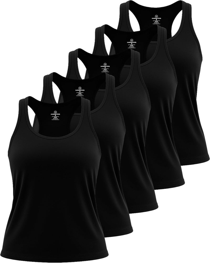 REALESSENTIALS 5 Pack: Womens Quick Dry Fit Ladies Tops Blouse Tee Athletic Yoga Workout Running Gym Active Tees Exercise Women Racerback Sleeveless Flowy Fitness Loose Fit Moisture Wicking Tank Top - Set 5,XL - Image 1